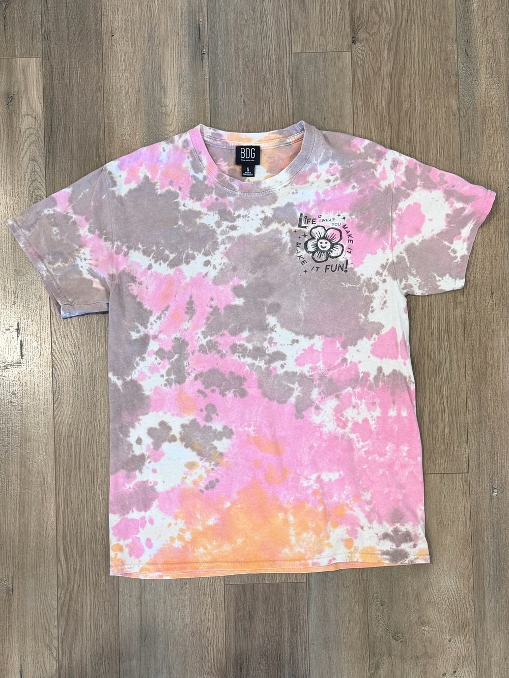 BDG Tie-Dye Short Sleeve Tee in Pink, Orange, Brown